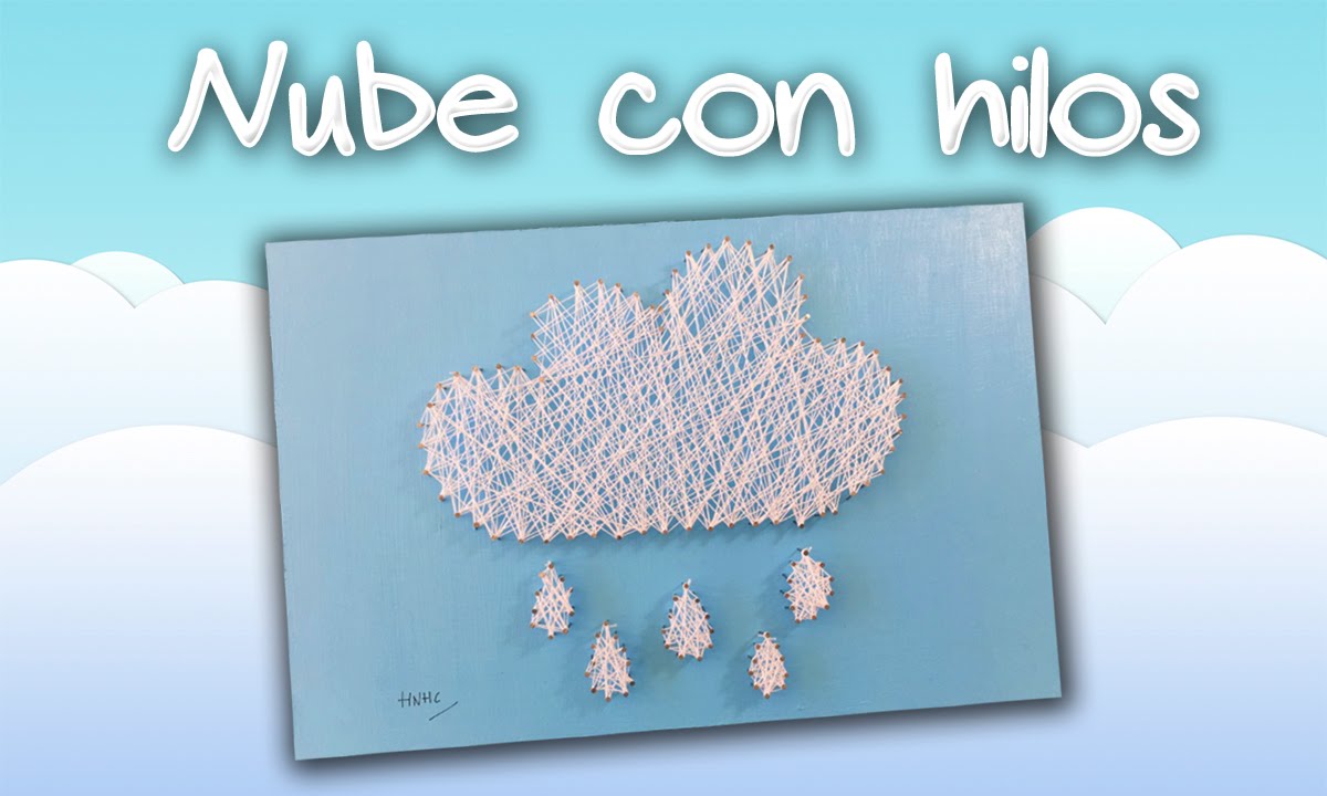 Cuadro con CLAVOS E HILO * Nube y lluvia