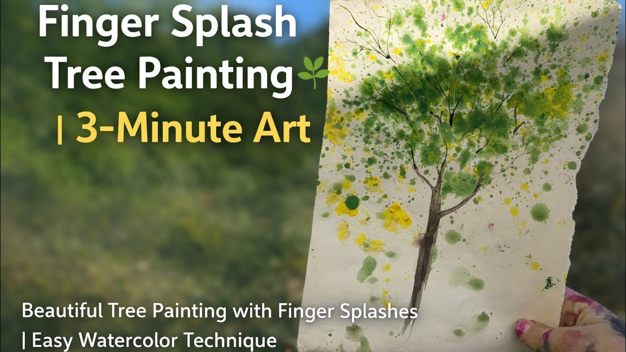 Easy Tree Painting with Finger Splashes | Relaxing Watercolor Art 🌲 #shorts #watercolor 