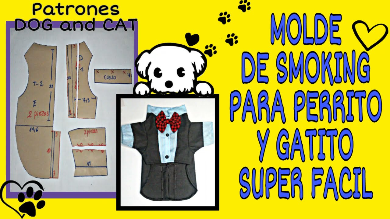 MOLDE SMOKING SUPER FÁCIL PARA PERRITO Y GATITO - molde para ropa de perro