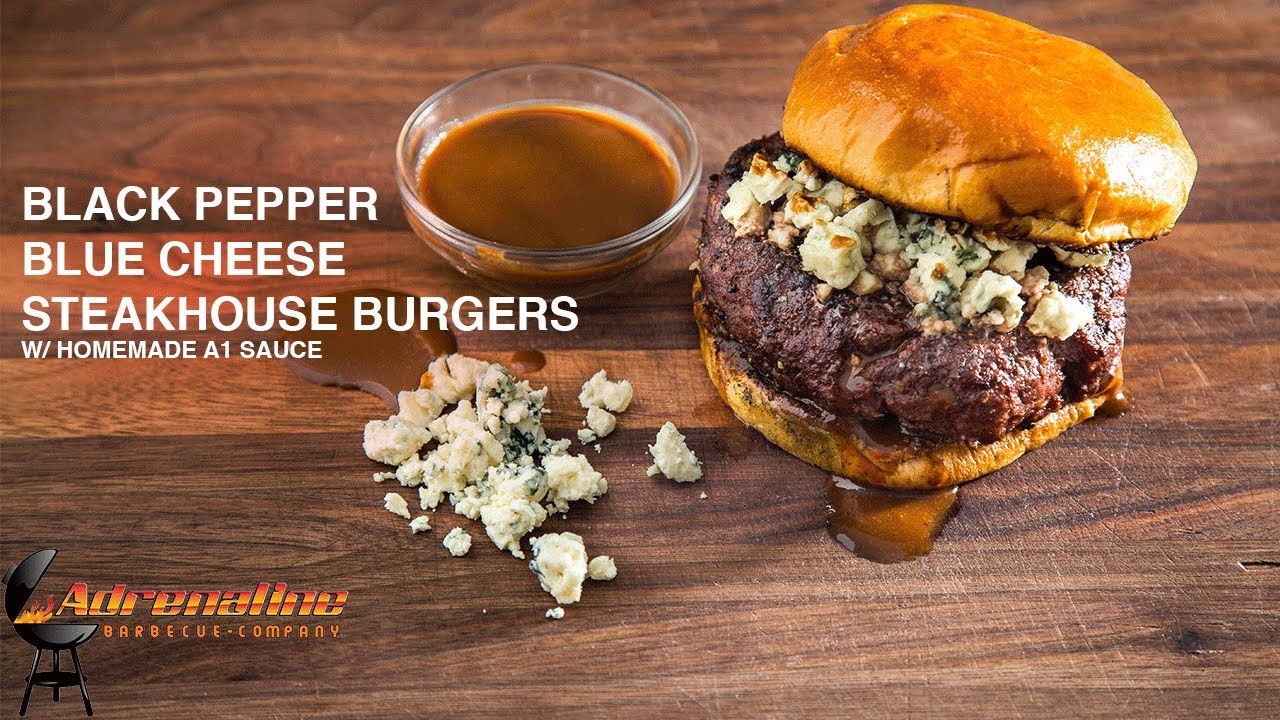 Reverse Seared Black Pepper Blue Cheese Steakhouse Burger w/ Homemade A1 Steak Sauce w/ Slow 'N Sear