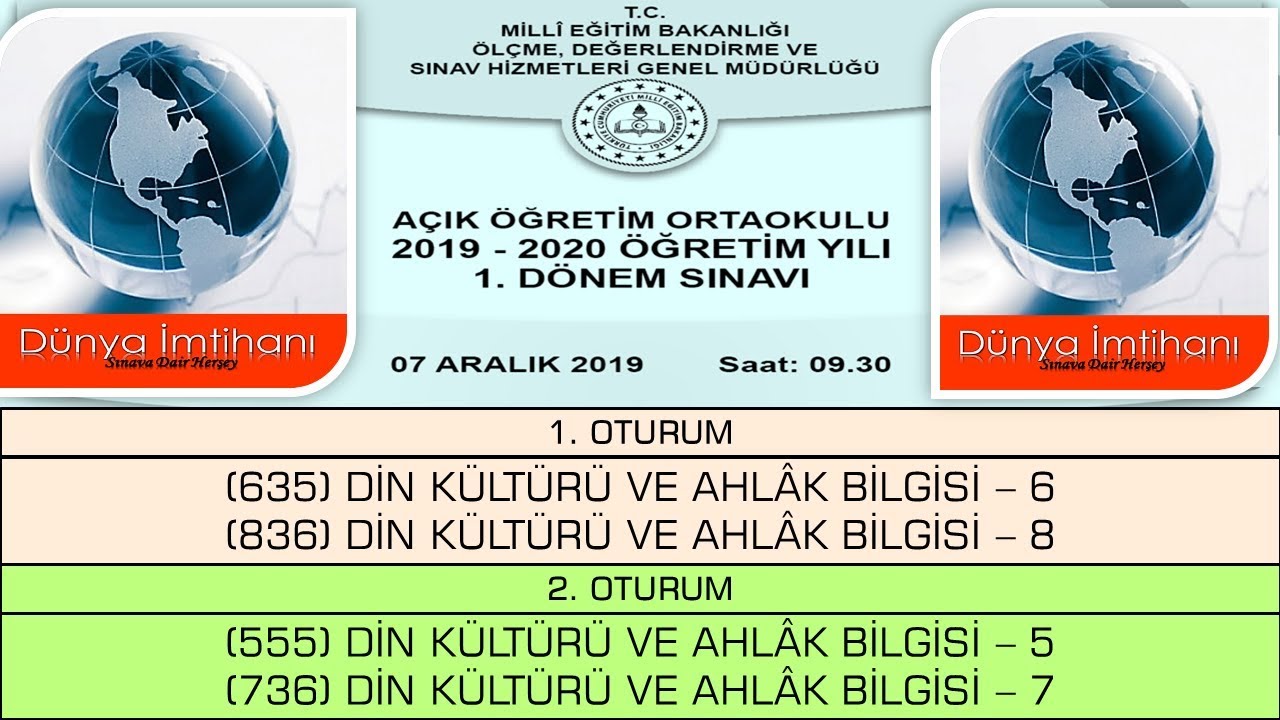 2020 / 1. DÖNEM / AÇIK ÖĞRETİM ORTAOKULU / DİN KÜLTÜRÜ VE AHLÂK BİLGİSİ