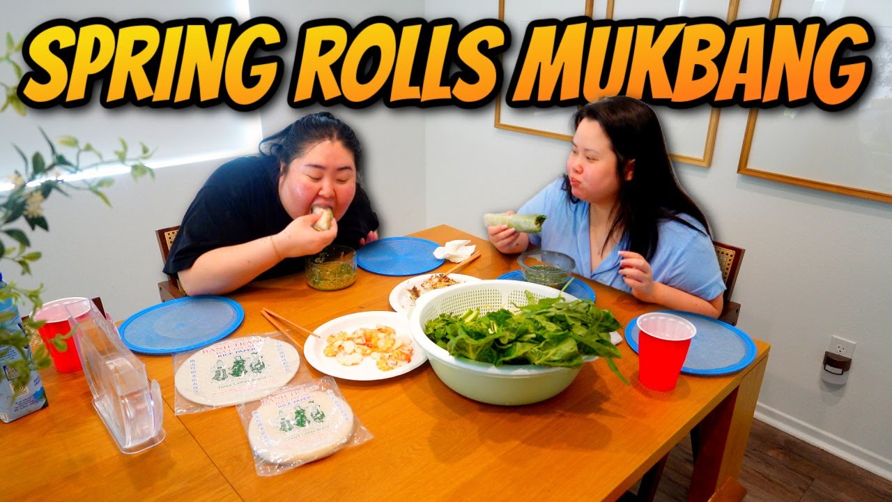 Giant Shrimp Spring Rolls and Fried Fish Mukbang + Green Sauce 먹방 Eating Show! (Wrapping + Eating)