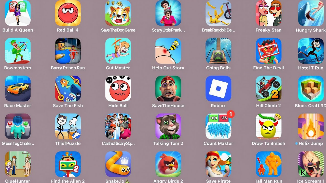 Angry Birds 2, Roblox, Brawl Stars, Hill Climb 2, Talking Tom 2, Hungry Shark, Red Ball 4