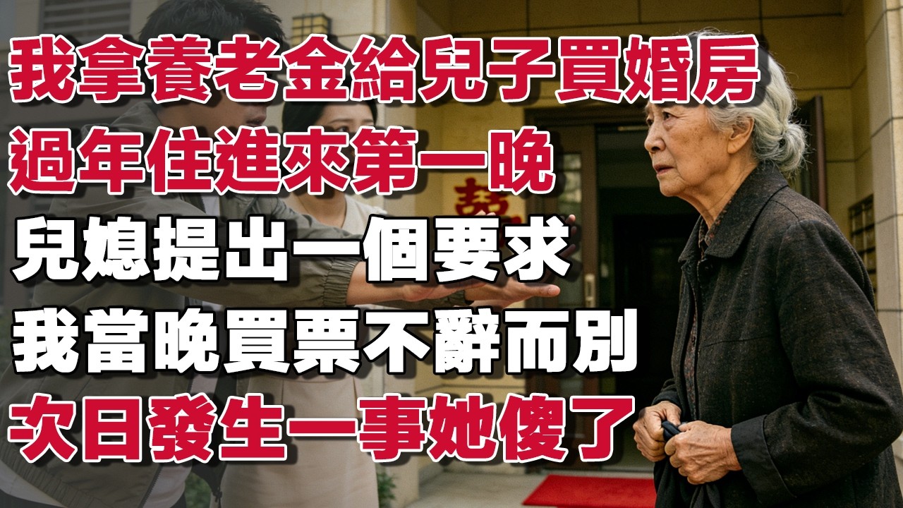我拿養老金給兒子買婚房 過年住進來第一晚兒媳提出一個要求我當晚買票不辭而別 次日發生一事她傻了​#情感故事 #養老故事 #樂齡故事匯