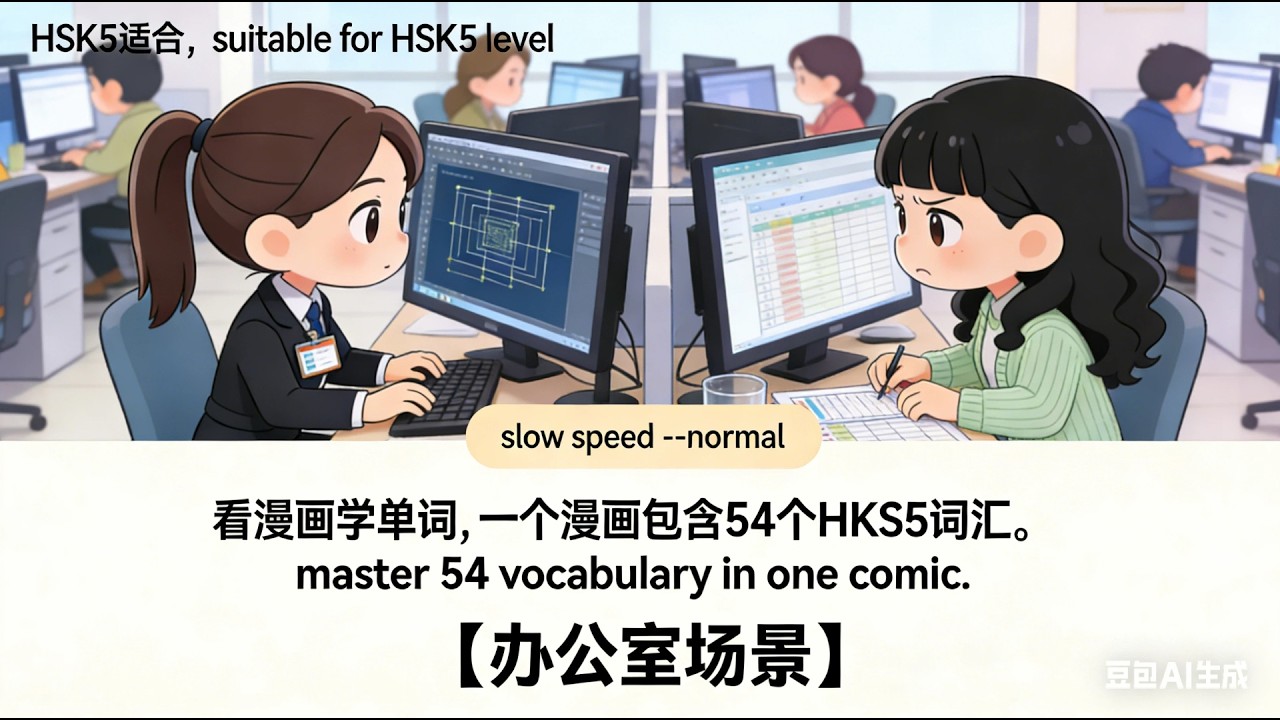 HSK5 办公室漫画故事｜一次掌握 54 个高频词汇Master 54 HSK 5 Vocabulary in an Office Comic Story | Slow to Normal Speed