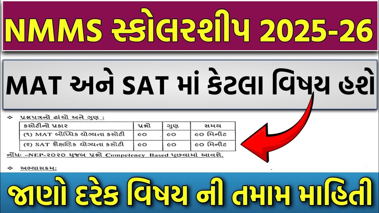 MAT અને SAT વિભાગ માં કેટલા વિષય હશે 🤔 || NMMS સ્કોલરશીપ 2025-26 || NMMS Syllabus 2025 || ધોરણ 8 ||