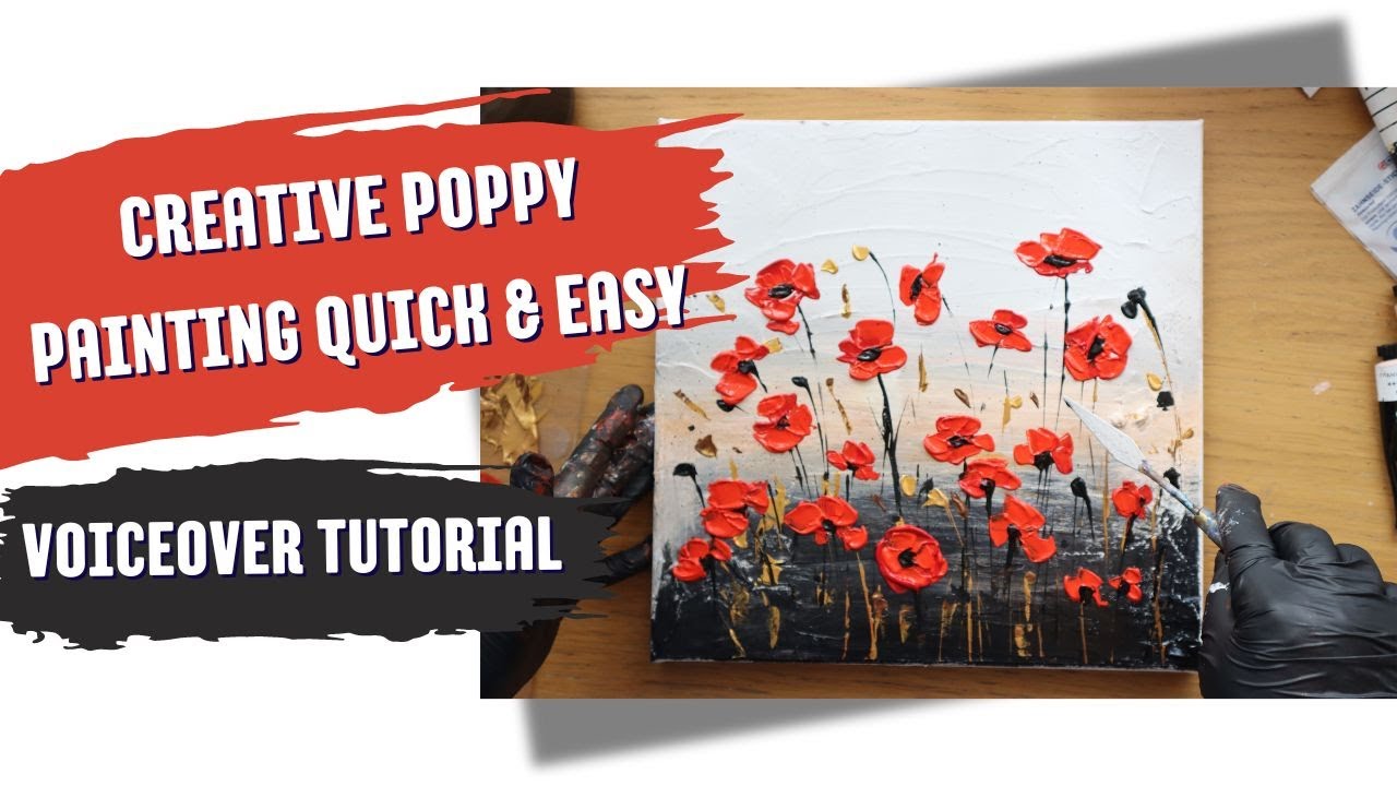 How to Paint Easy Poppies - Acrylic Floral Painting with Knife - Tutorial for Everyone - Voice Over