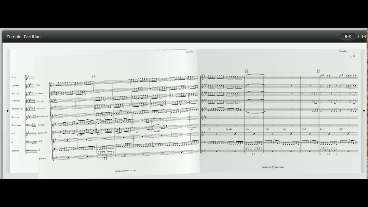 Zombie instrumental, Cranberries, concert band score, orchestre d'harmonie