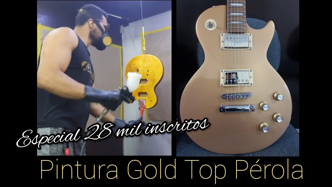 Guitar Les paul Luthieria Pintura Gold Top Pérola e Fundo Verniz Imbuía escura