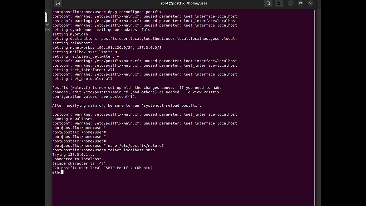 Postfix configuration on ubuntu | for local host mailing