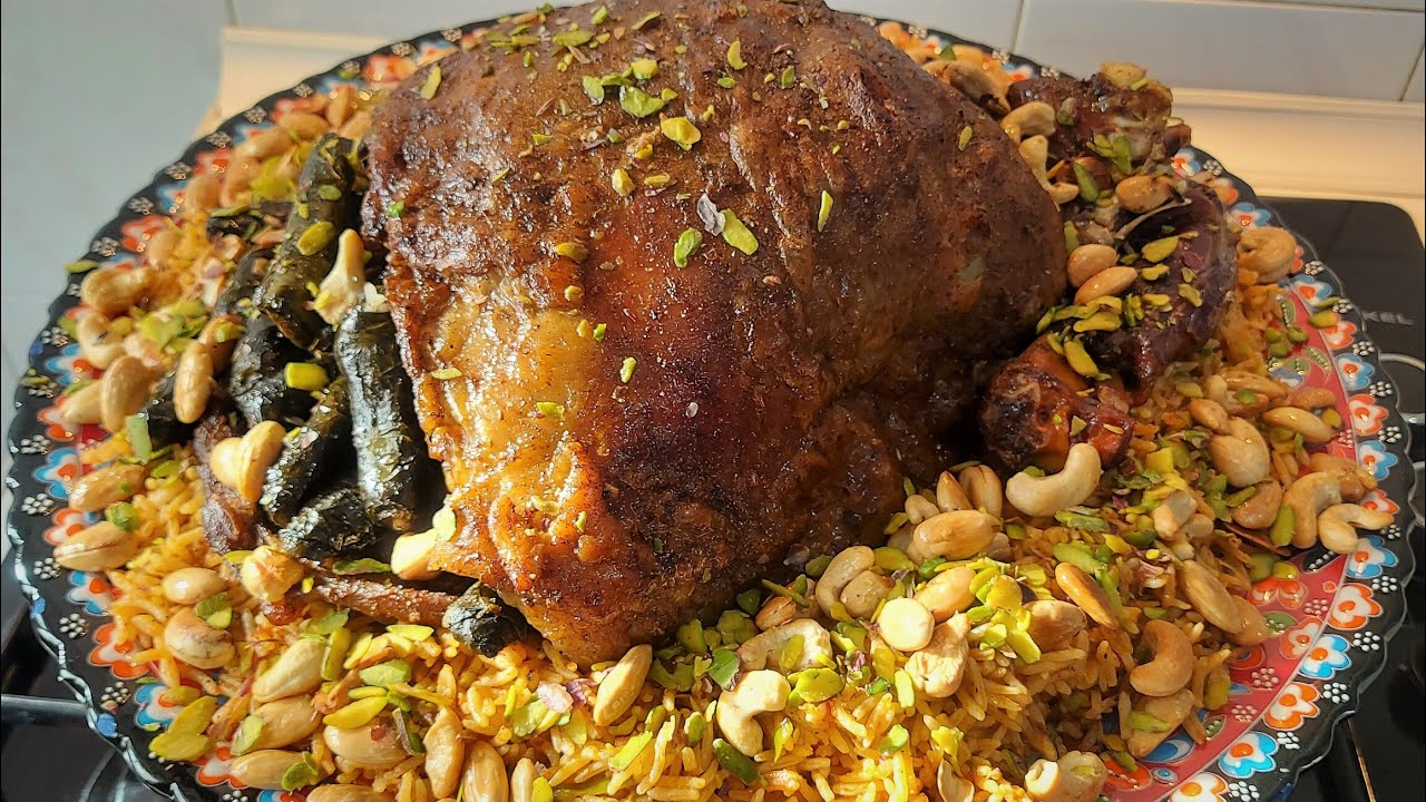 فخذ خاروف مشوي بالفرن محشي بي ورق عنب يبرق و طريقة تحضير كبسة سهلة و لذيذة | اكلات العيد | فخد خاروف
