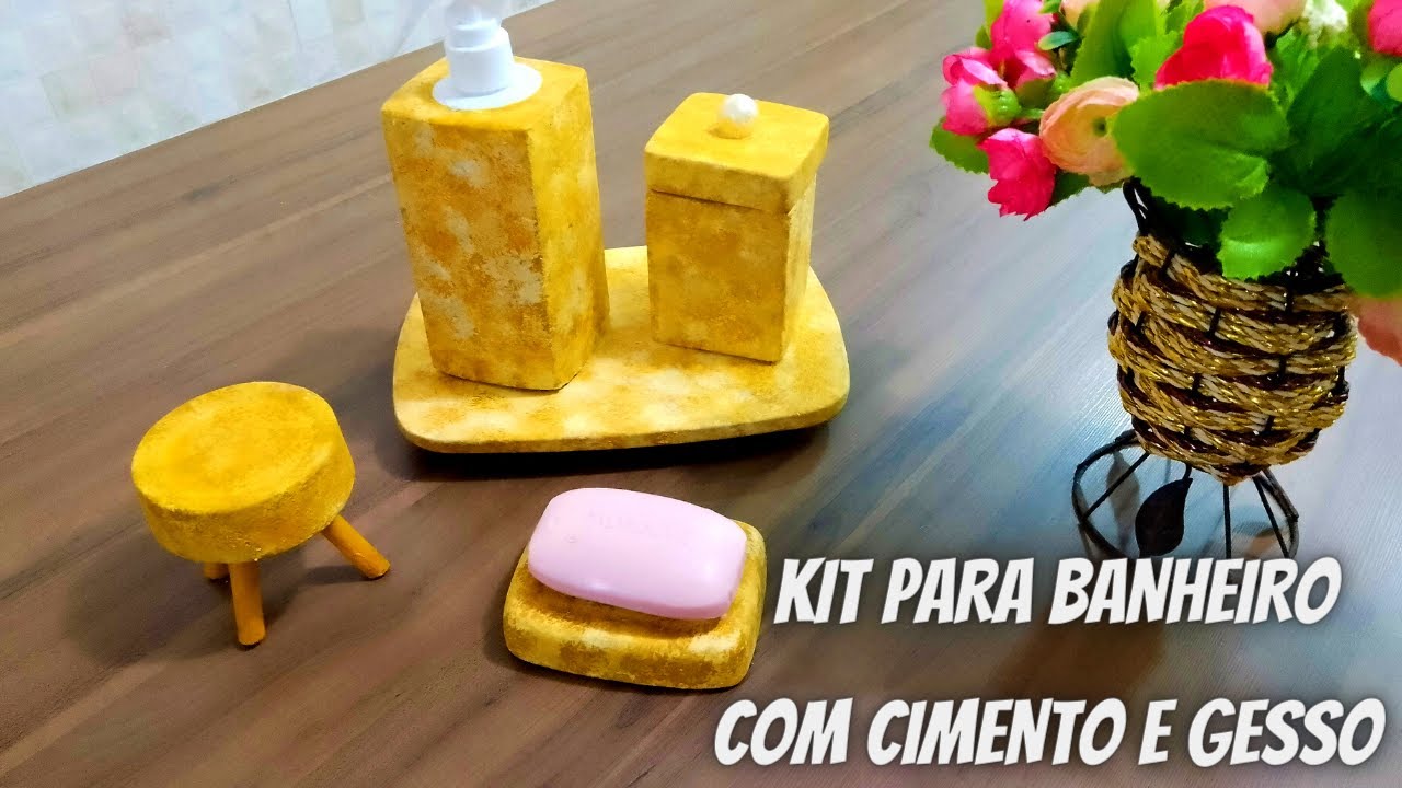 Como fazer Kit Banheiro com Cimento e Gesso MUITO FÁCIL