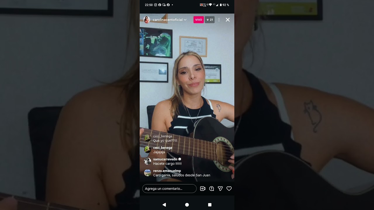 15.2.2026 CAROLINA CENTURION canta Canción Del Adiós Vivo de Instagram