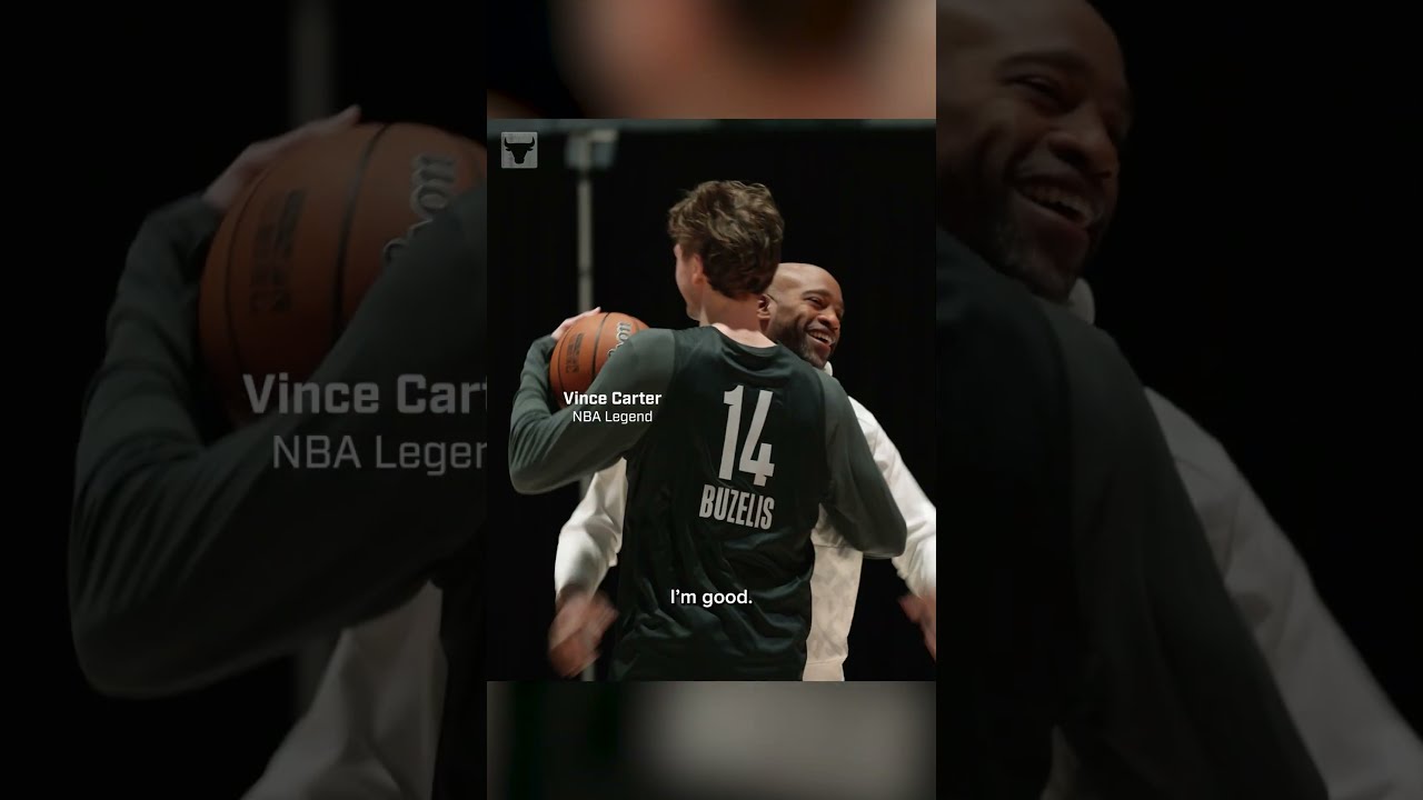 Matas Buzelis getting advice from Vince Carter at NBA All-Star (mic'd up) #nba #chicagobulls #shorts