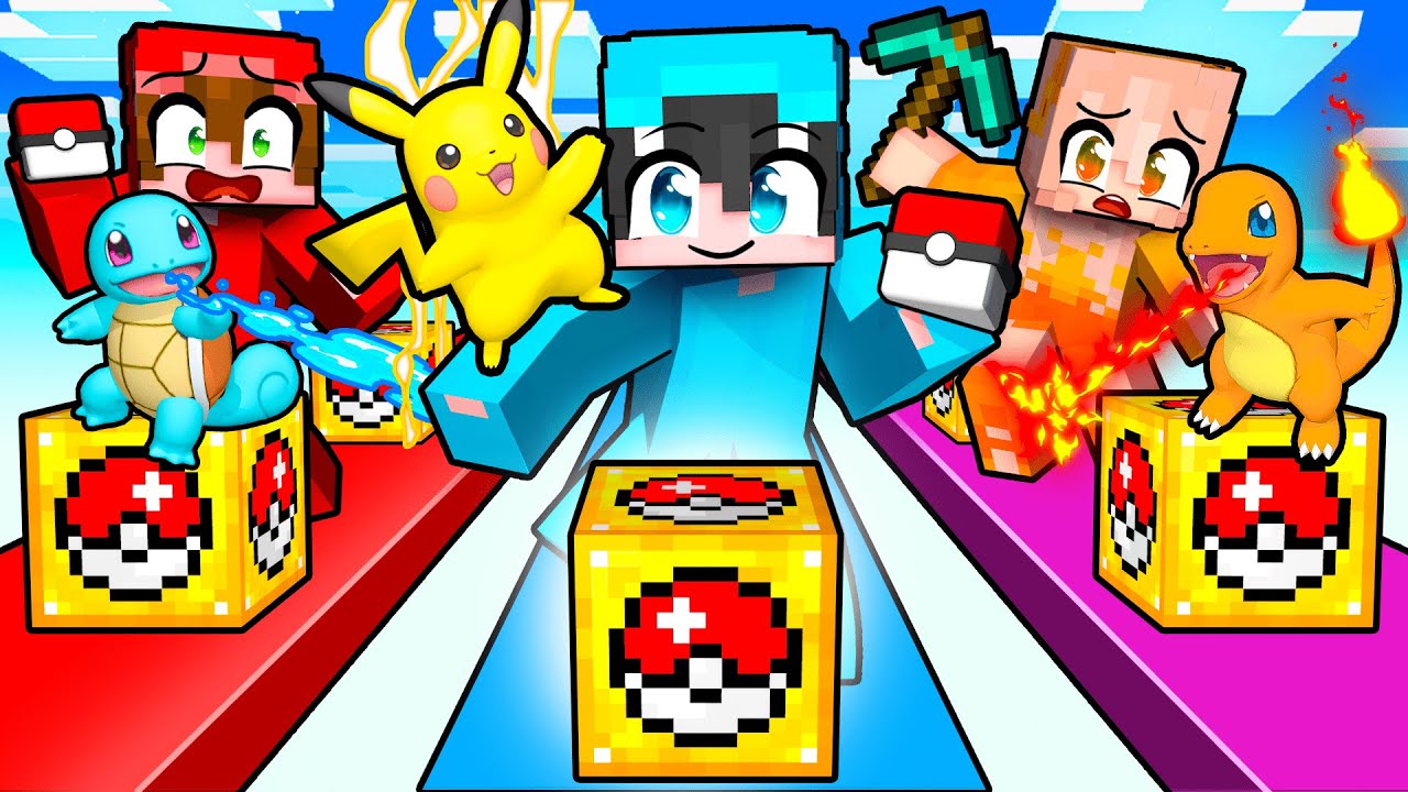 Jugamos una CARRERA POKEMON de Lucky Blocks en Minecraft!