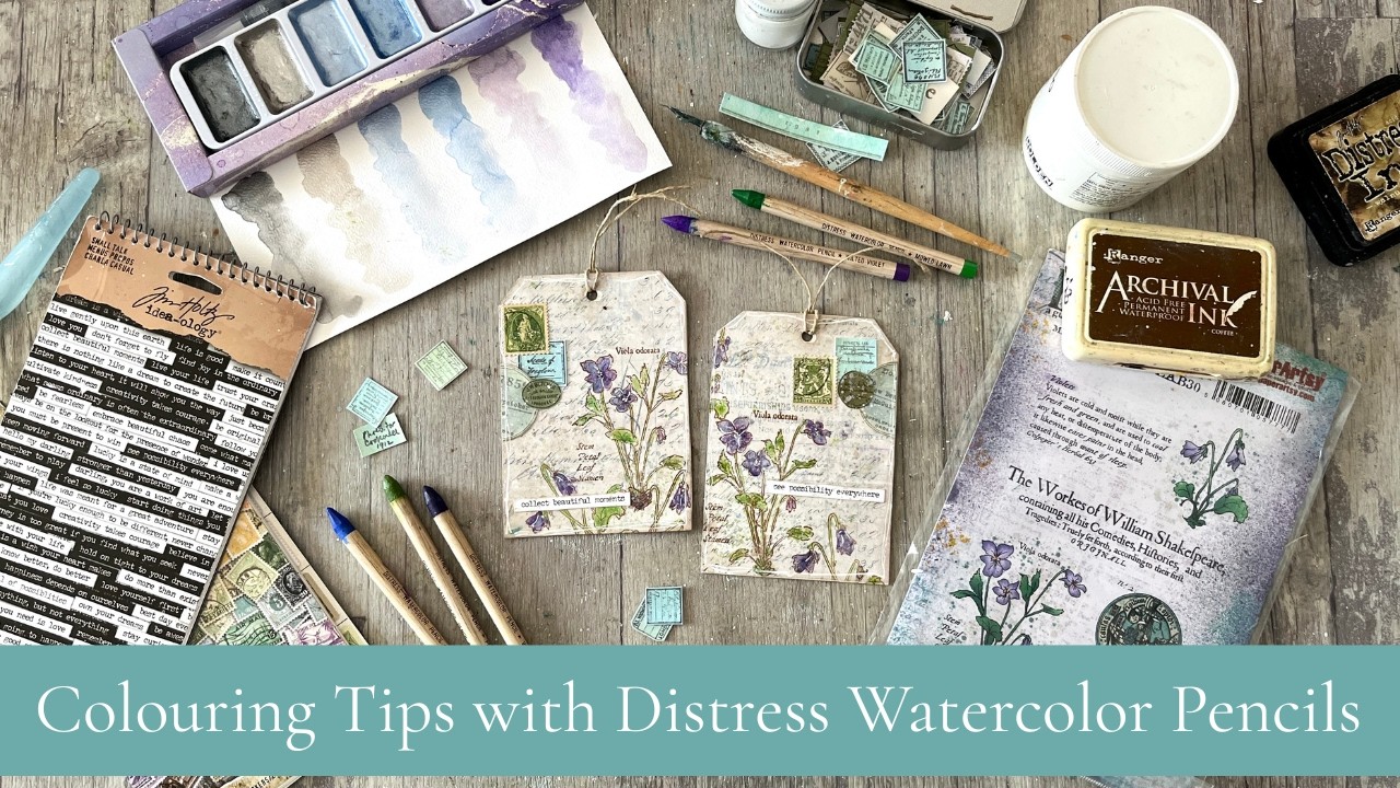 Using Distress Watercolor Pencils with PaperArtsy botanical stamps