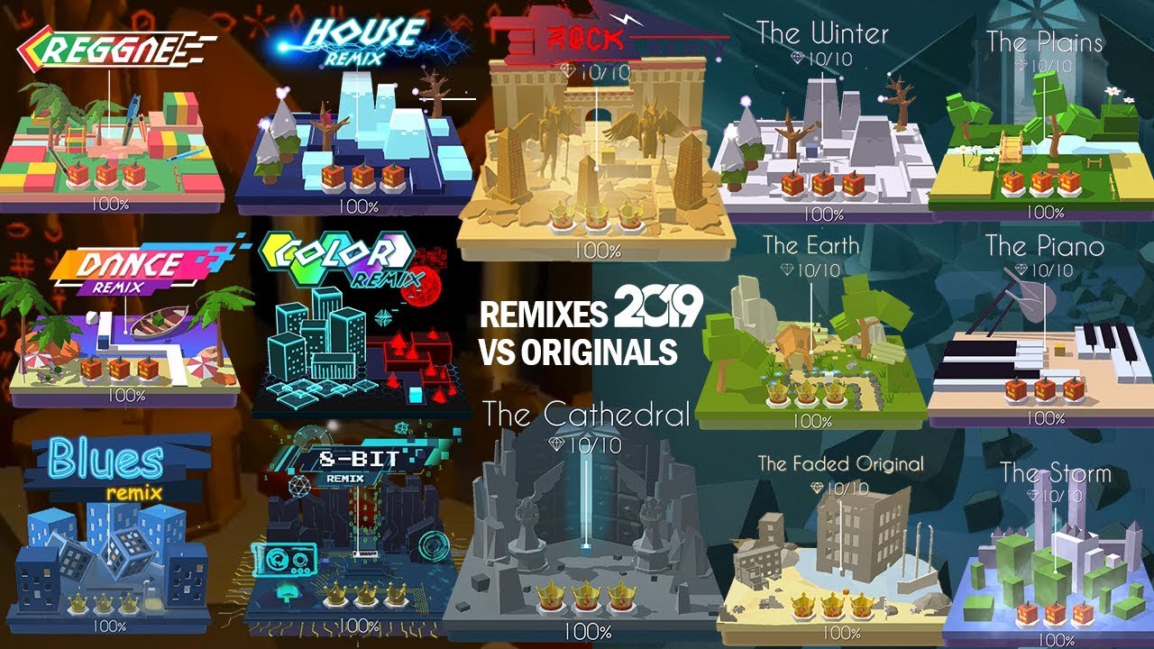 Dancing Line All Remixes VS Original Levels 2019 - Faded,Cathedral(RR),Earth(CR),