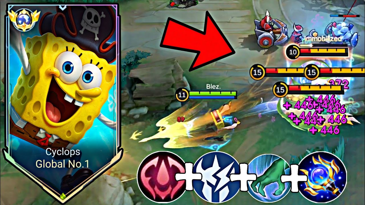 CYCLOPS SPONGEBOB NEW SKIN GAMEPLAY!!🔥 BEST BUILD EMBLEM CYCLOPS AUTO BROKEN!! (Must Watch!) - MLBB 