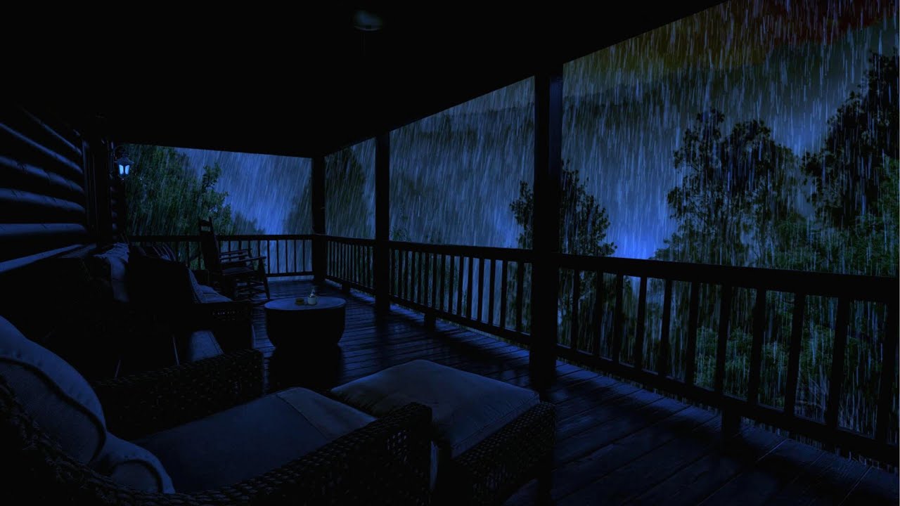 Extreme Rain & Thunder in Secluded Log Cabin-Get Comfortable in your balcony & Sleep with Night Rain