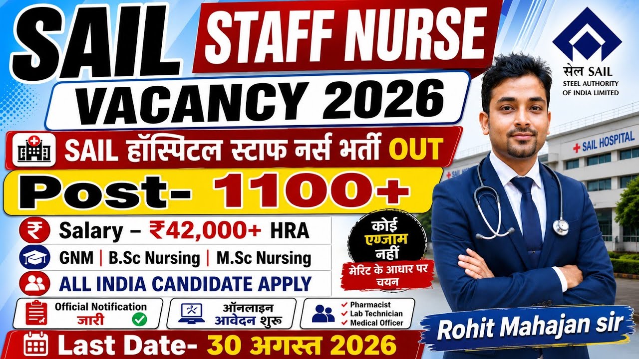 SAIL Staff Nurse Recruitment 2026 🔥NHM Staff Nurse Vacancy 2026 🔥SAIL ITI Recruitment 2026 