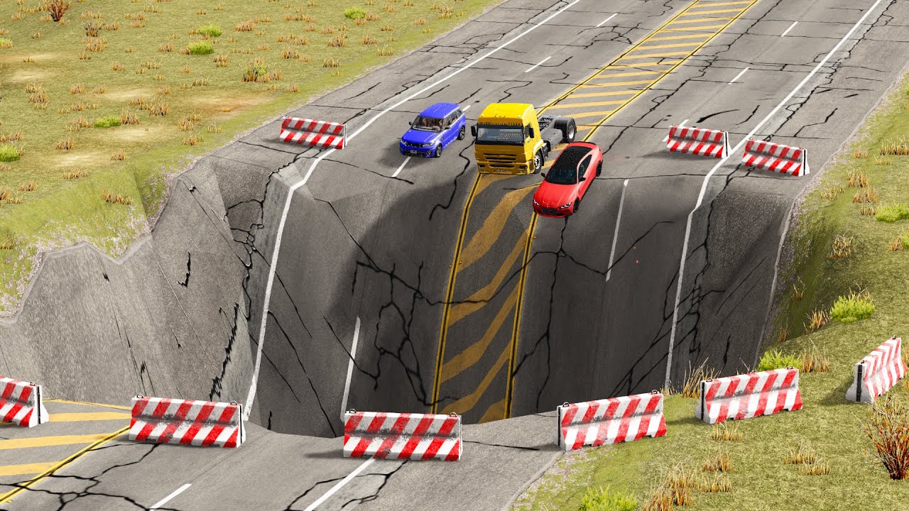 Cars vs Barriers Giant Pit - BeamnNG Drive #6