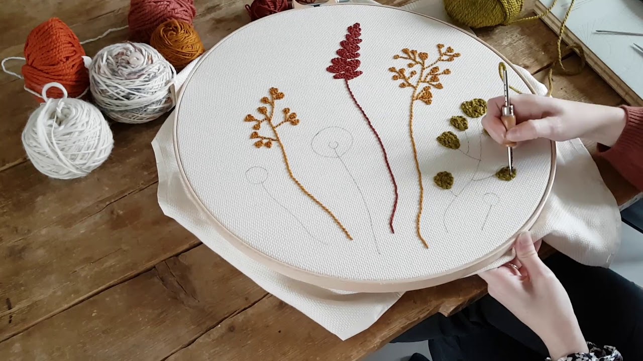 Punch needle TIME LAPSE rug hooking botanical design hoop