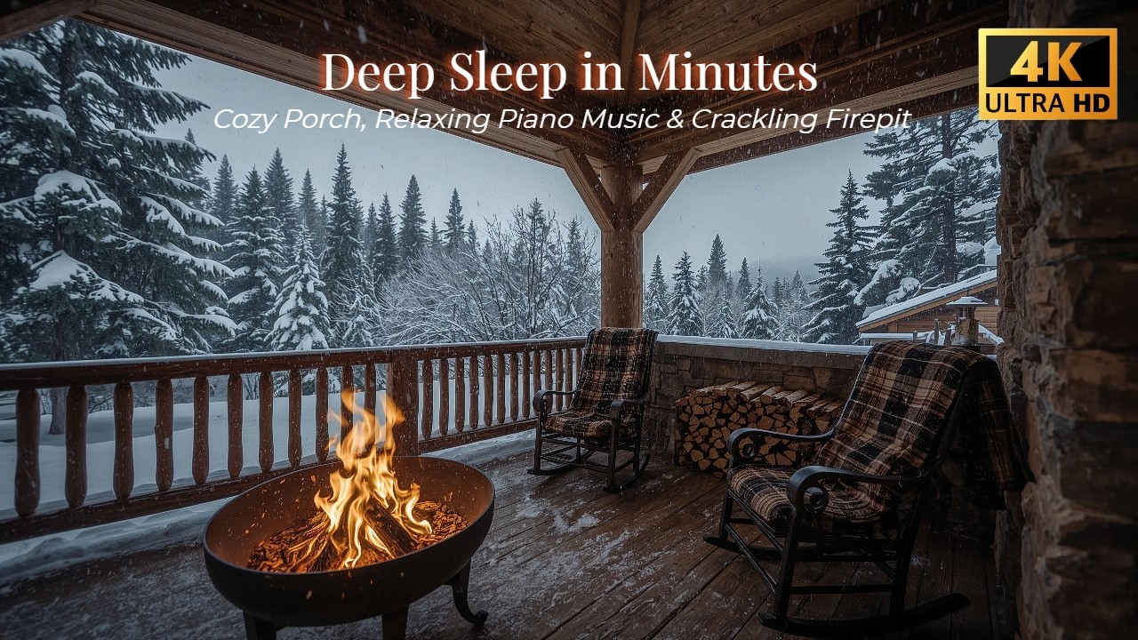 Cozy Winter Porch & Outdoor Fire Pit ❄️ Relaxing Piano Music for Sleep & Stress Relief
