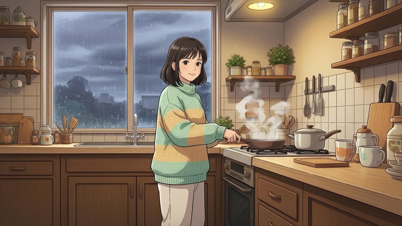 Living alone/ A slow rainy day in my life in Ghibil style ☘️/ #shorts#anime#calm#aestheic#viral 