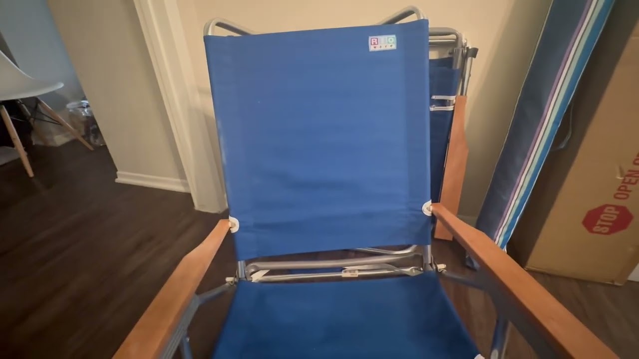 Rio Brands 5 Position Classic Lay Flat Beach Chair with Backpack Straps, Polyester, Blue, 8.5