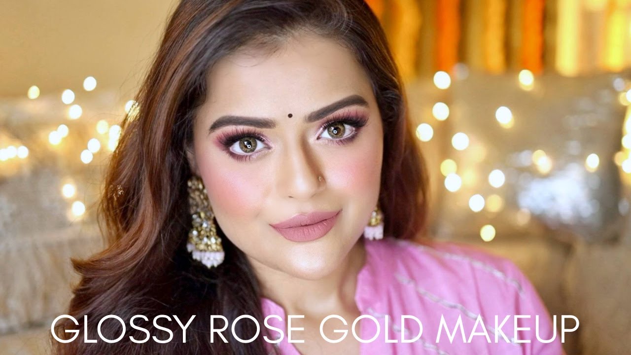 ROSE GOLD DIWALI GLAM | DEWY & GLOSSY ROSE GOLD FESTIVE MAKEUP