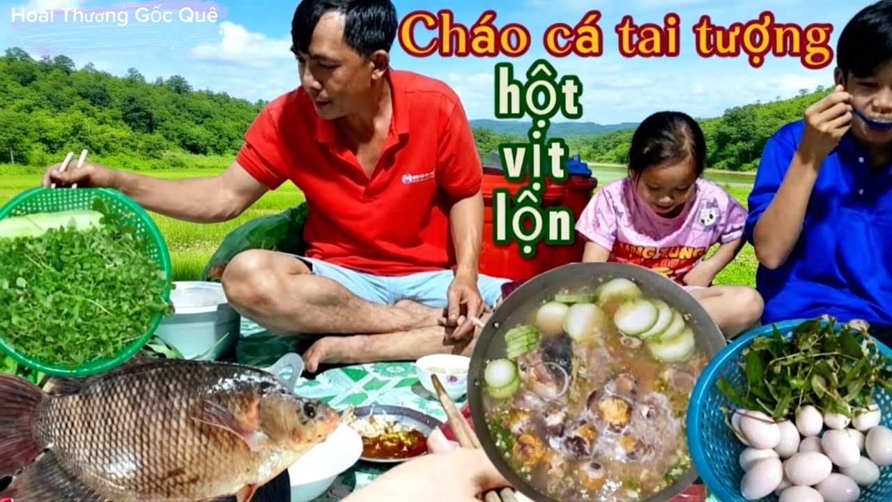 Cháo Cá Tai Tượng , Hột Vịt Lộn , ăn cùng.  Rau đắng đất , rau má , bầu. 