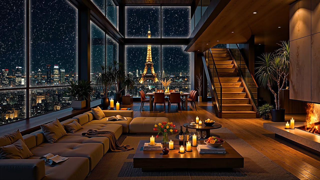 Winter Night Vibes ❄ Romantic Paris Apartment Ambience with Soft Jazz Saxophone Music for Relaxation