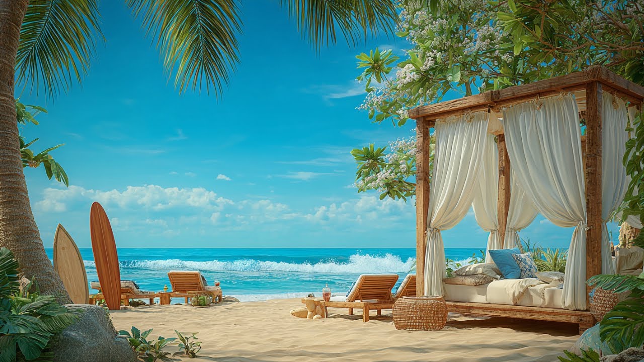 Tropical Beach Cabana Morning 🌿 Ocean Waves + Birdsong for Deep Focus, Calm Work & Study
