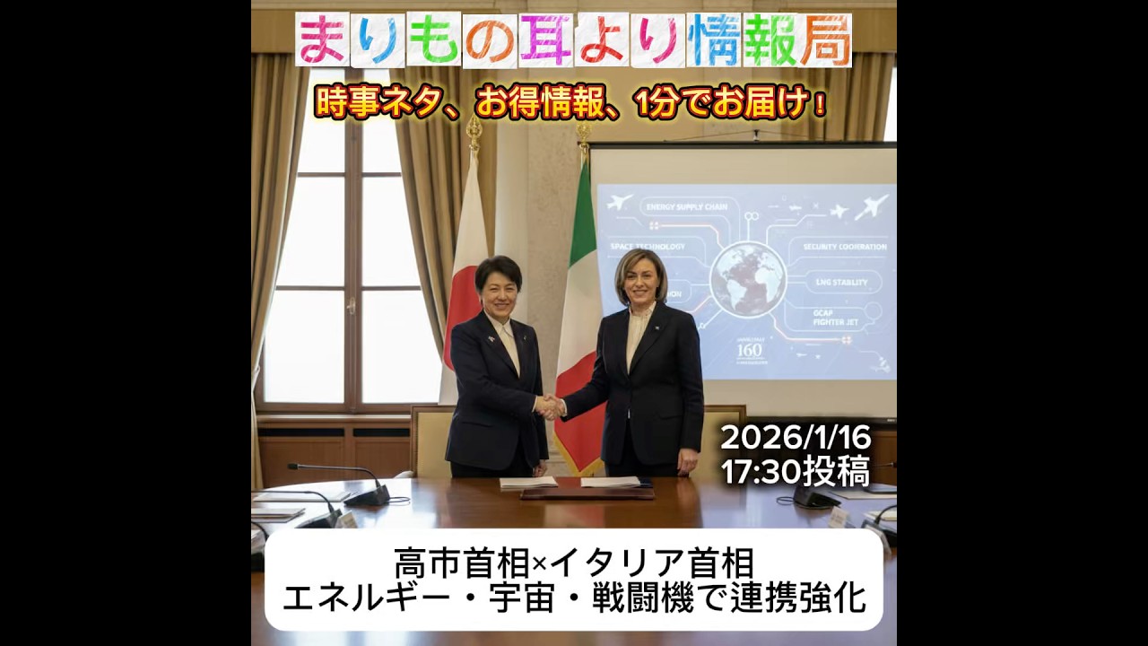 高市首相×イタリア首相　エネルギー・宇宙・戦闘機で連携強化 