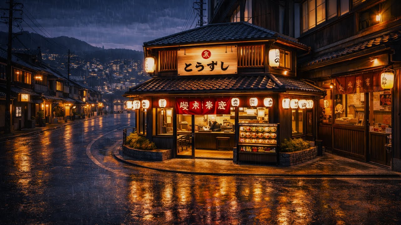 Cozy Japanese Cafe in the Rain 🌧️ | Night City Lofi Music for Focus & Relaxation (4K)
