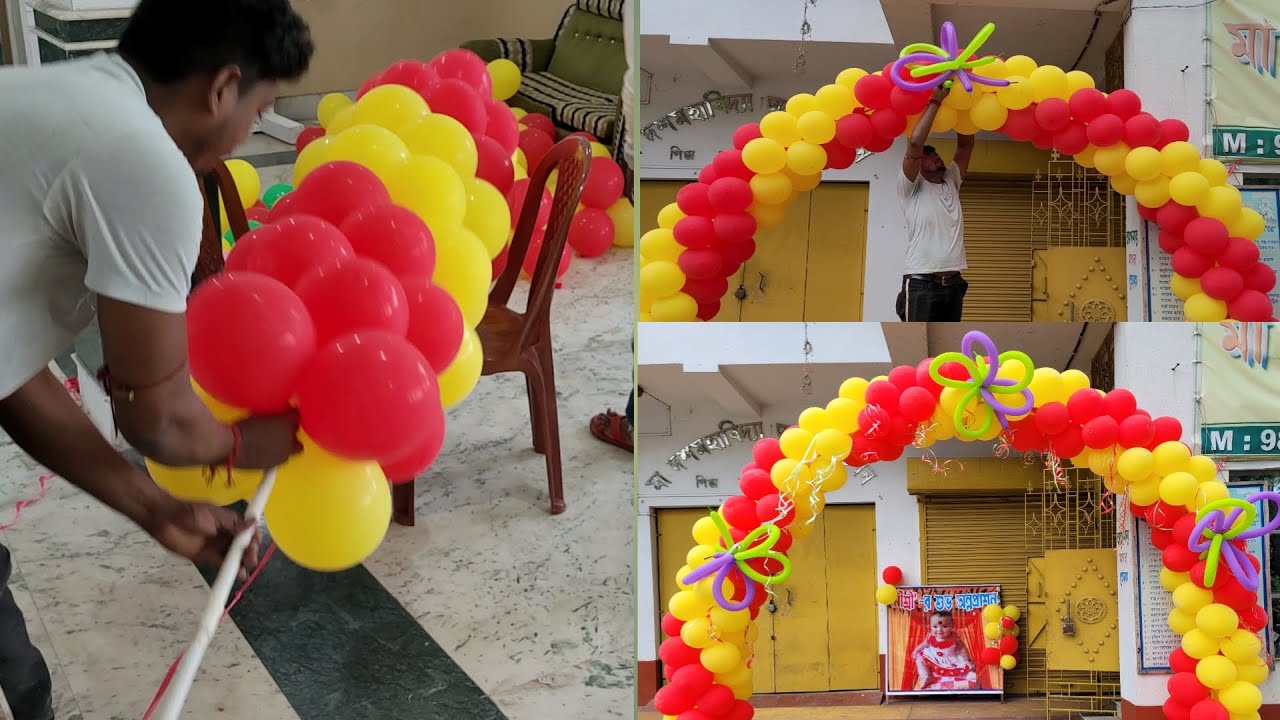 How to make pvc pipe balloon arch gate decoration | Red and yellow balloon gate decoration