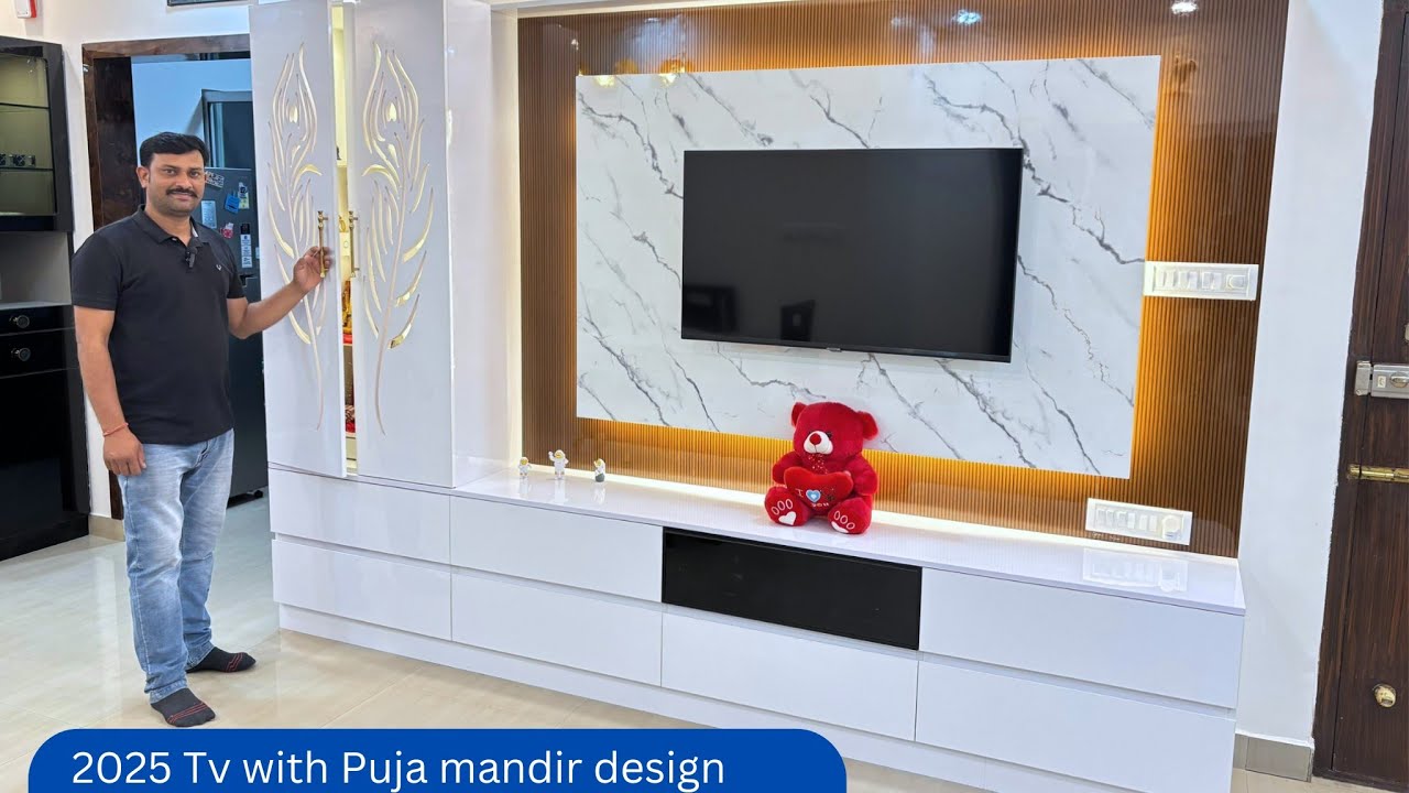TV unit with mandir design 2024 #shortsfeed