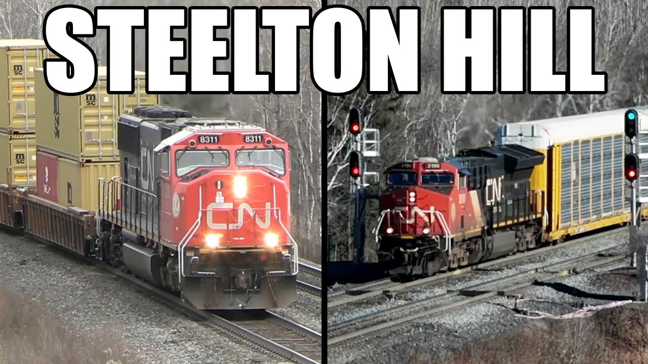 The 2% Railroad Grade in Duluth: GIANT CN trains ROARING Uphill