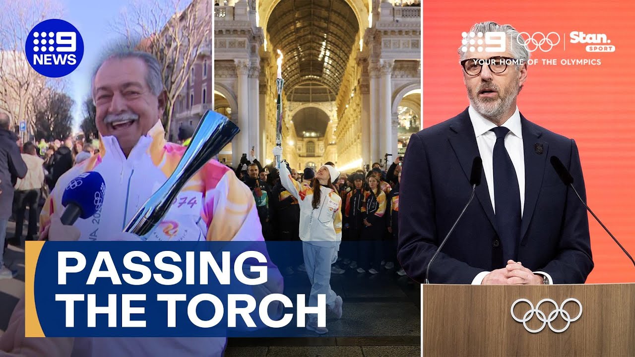 Olympic torch arrives in Milan ahead of Opening Ceremony | 9 News Australia