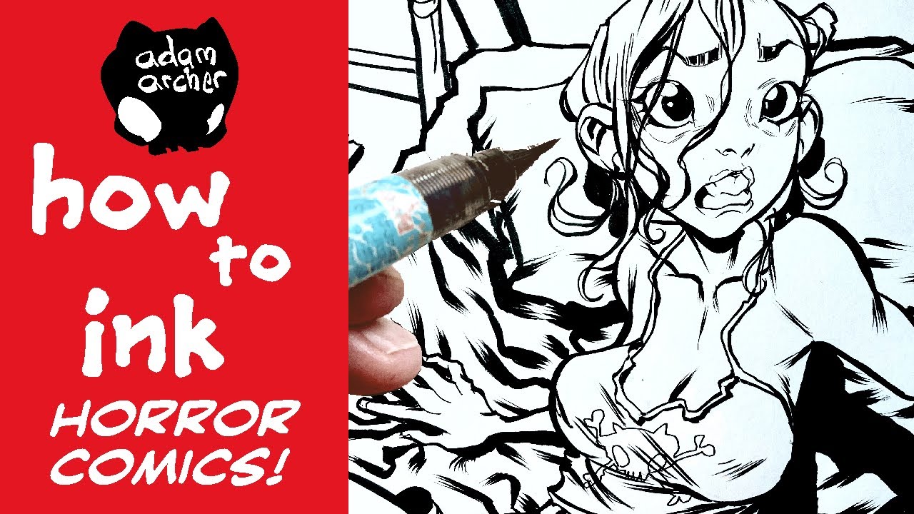 how to ink a girl from a horror comic ￼
