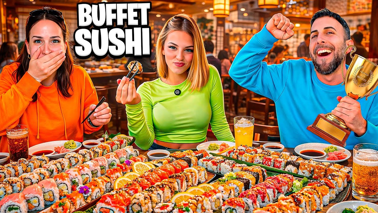 ¿QUIÉN COME MÁS SUSHI? 🍣 Reto en buffet en familia | Familia Amiguindy 
