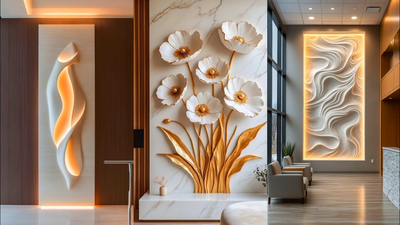 Wall Sculpture Art Home Decor | Plaster 3D Wall Murals Living Room Wall Putty Flower Sculpture Paint