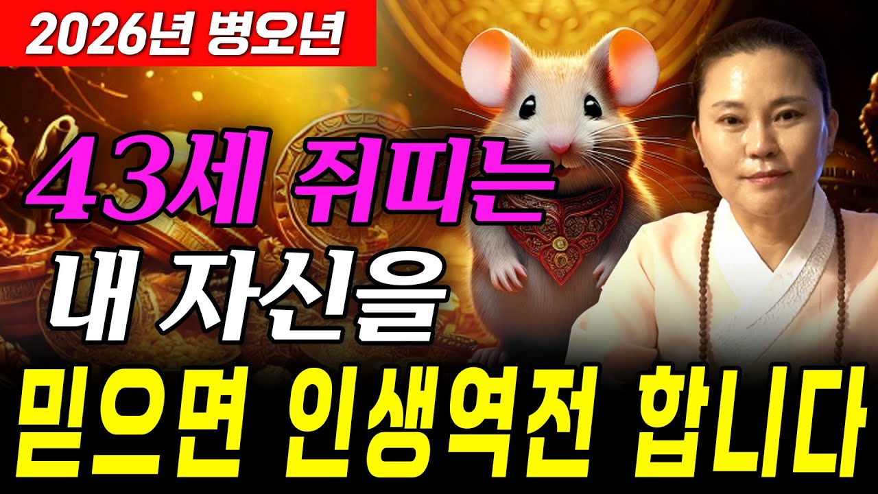 [쥐띠운세] 1984년에 태어난 43세 쥐띠는 2026년에 100% 대박납니다! 금전,문서,귀인운 모두 펑펑 터진다!! 2026년 84년생 43세 쥐띠의 운명과 병오년 신년운세