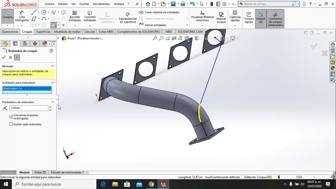 Escape automotriz en Solidworks