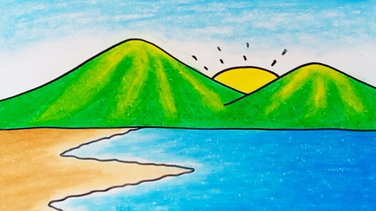 How to Draw Scenery Beach and Mountain Very Easy |Drawing Scenery Step by Step