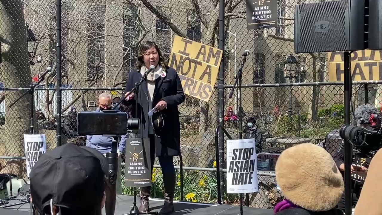 Rep. Meng speaking out against anti-Asian Hate in NYC on 4/3/21