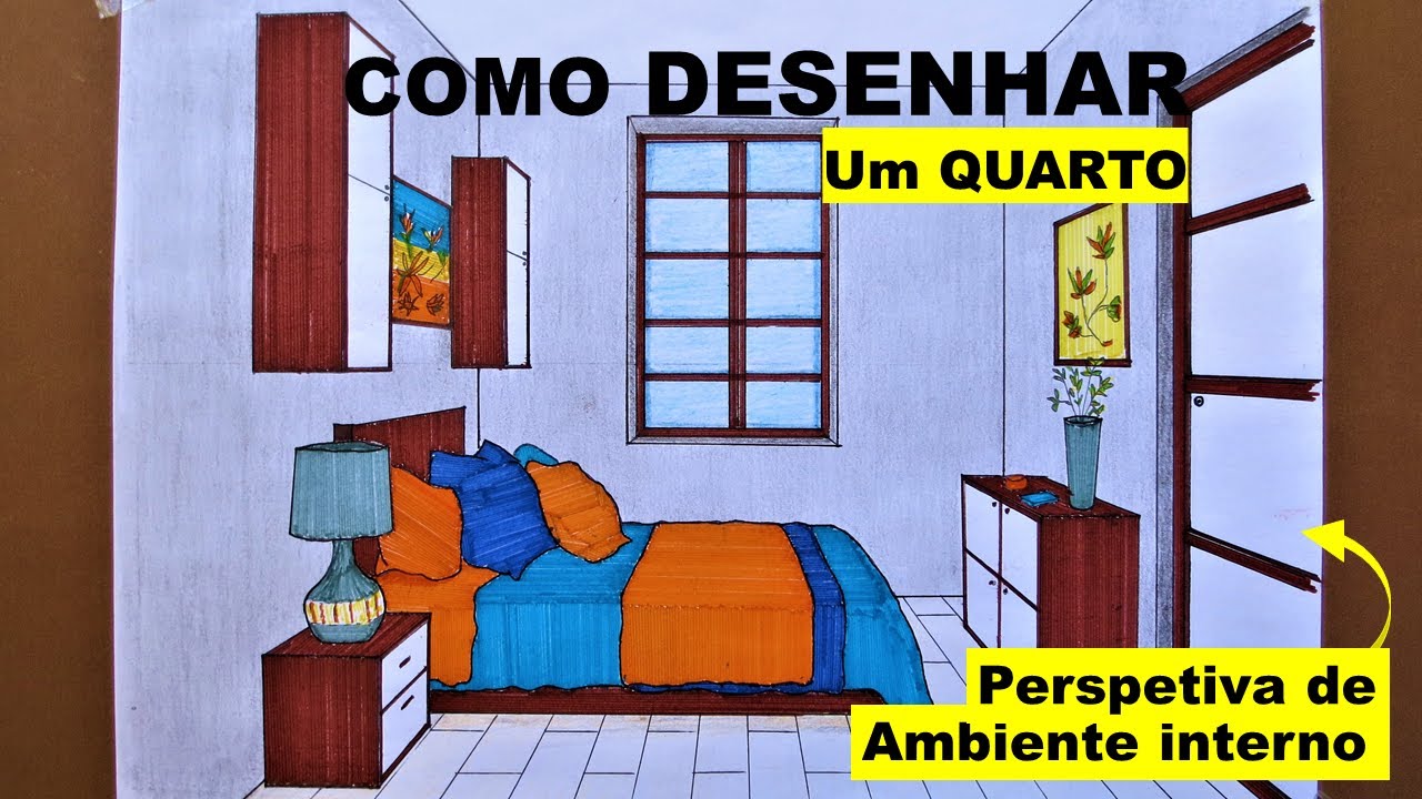 ✅Como desenhar um Quarto na perspetiva interna de 1 ponto de fuga