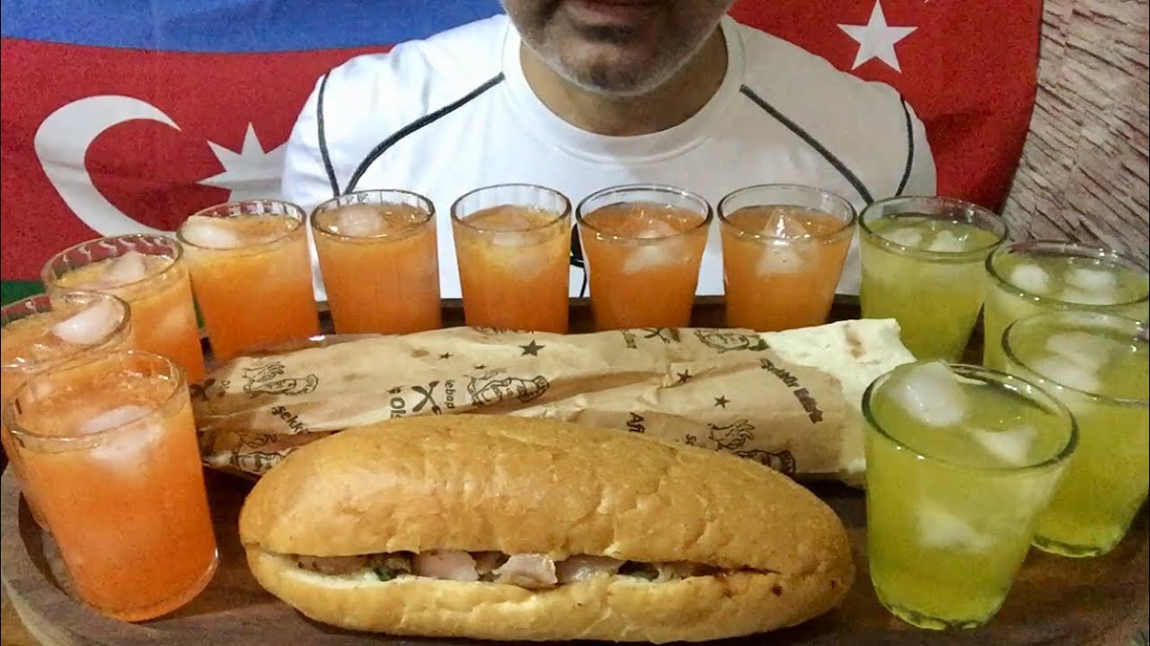 ASMR | MUKBANG | CHALLENGE | Azerbaijani Lavash Doner & Turkish Doner | 12 Glasses of Orange juice