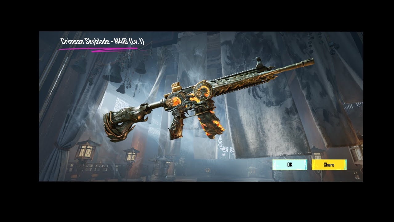 😀O my good 🤩  Crimson Skyblade - M416 finally le liya￼ and 5 level ￼tak max    #m416crateopening