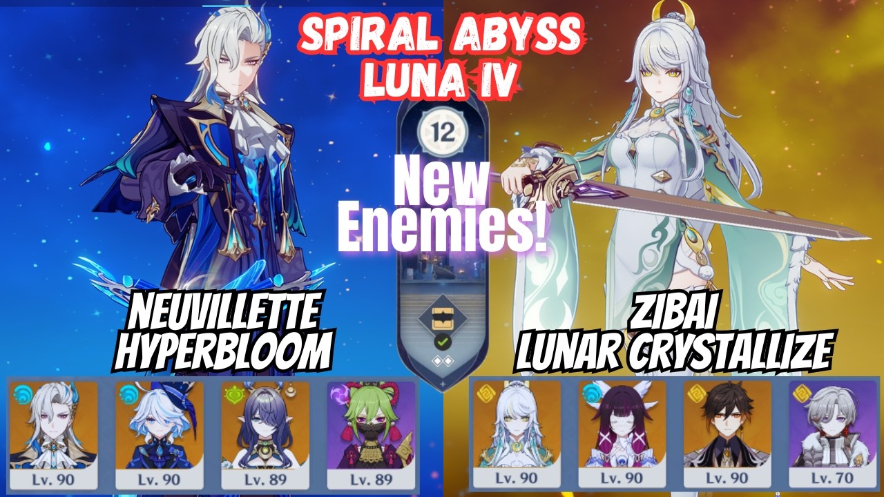 New Abyss! C0 Neuvi Hyperbloom / C0 Zibai Lunar Crystallize Spiral Abyss 6.3 Floor 12 Luna IV [原神]